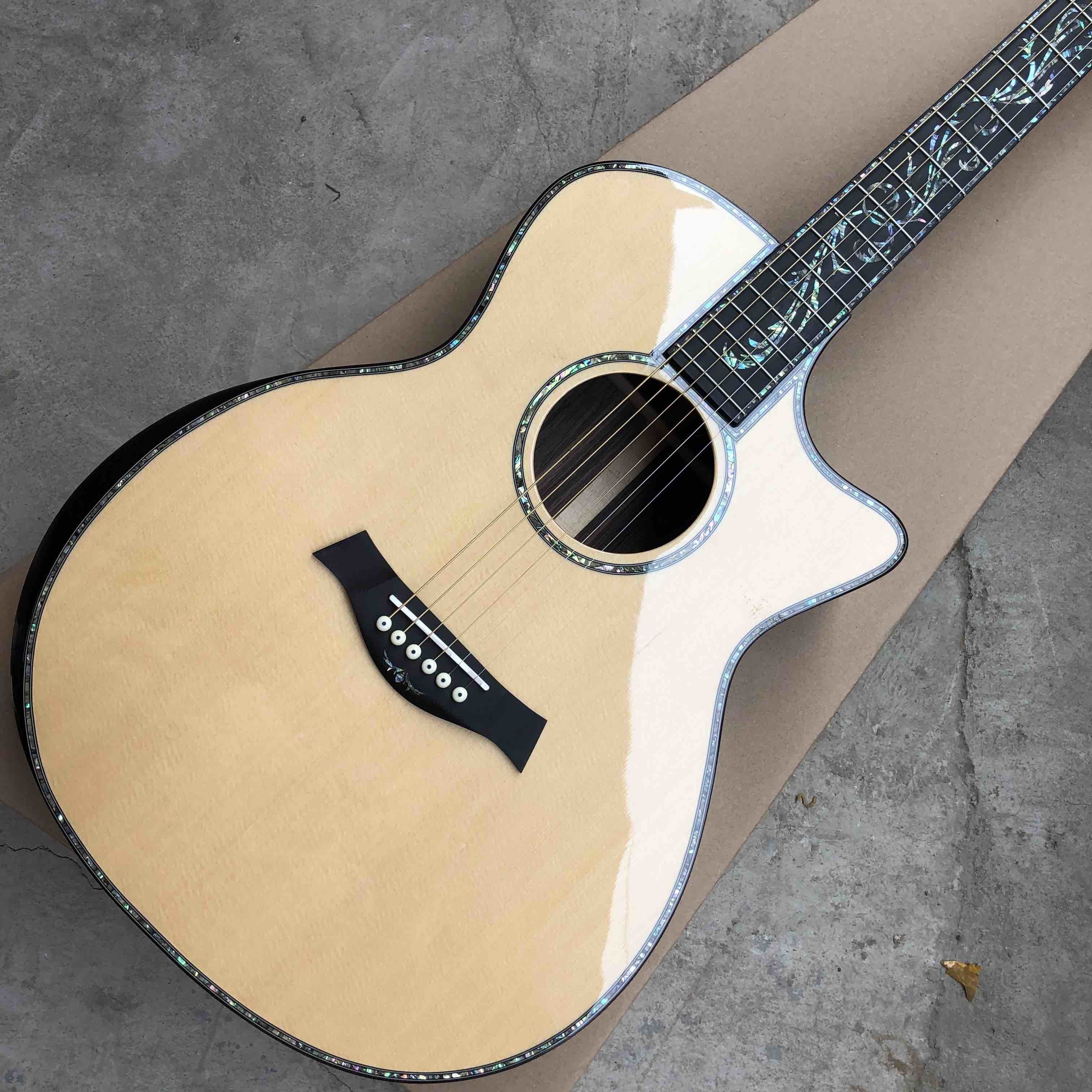 Custom 41"Acoustic Guitar Arm Rest Abalone Ebony Fingerboard Matte Finish Solid Spruce Top Electric Acoustic Guitar