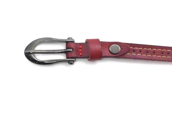 Adjustable Dress Casual Skinny Womens Genuine Leather Belt With Punching And Contrast Color Stitching