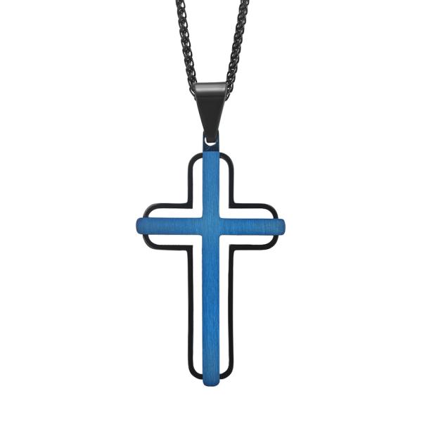 Blue and Rose Gold Metal Prayer Choker for Men Stainless Steel Link Chain