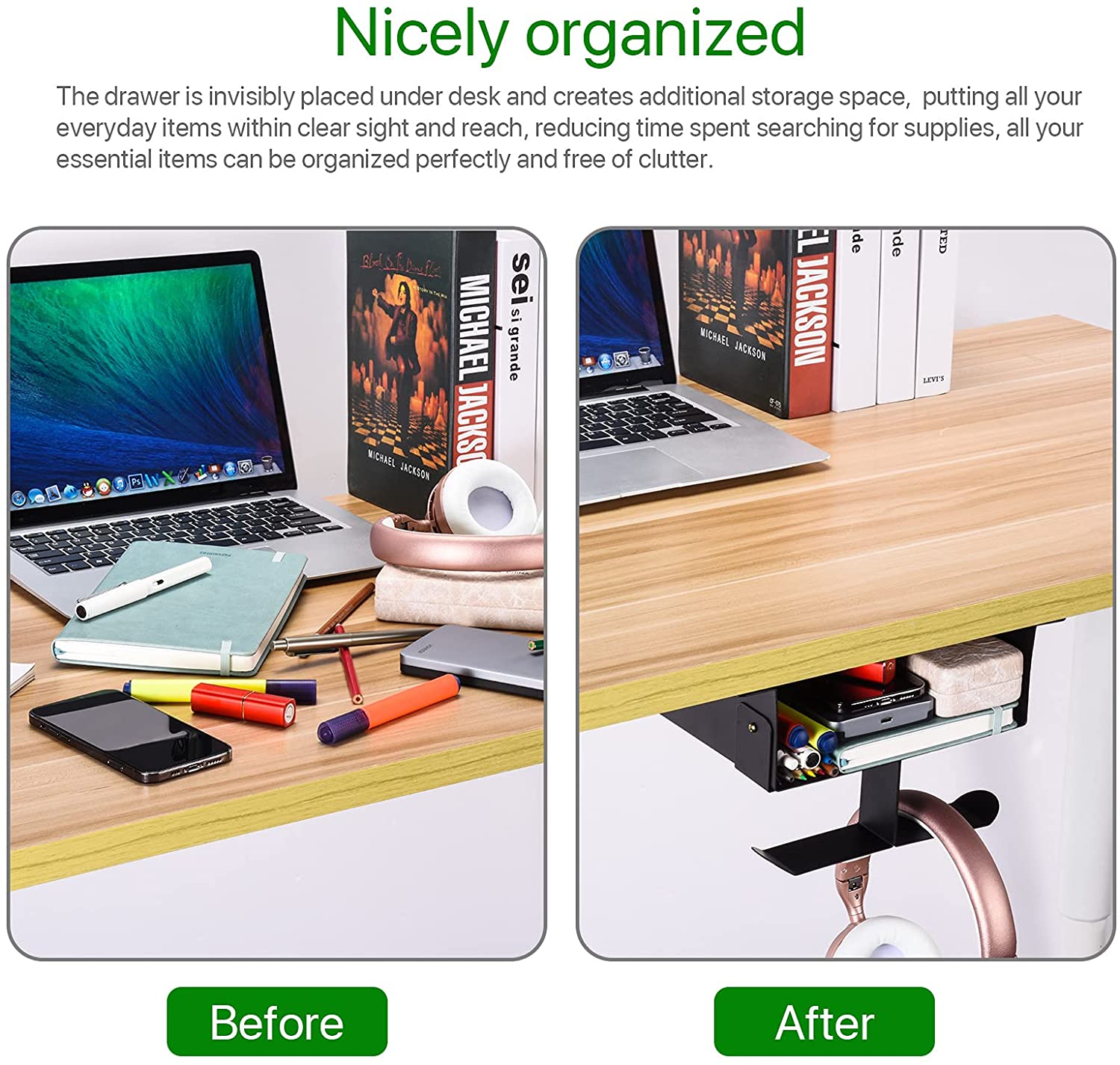 Under Desk Drawer Organizer Versatile Storage Shelf for Adjustable Stand Up Desks