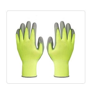 Quality Transport Fluorescent Polyester Seamless Knit With Grey PU Coating Work Gloves wholesale