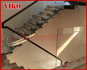 Quality Straight Stringer Staircase VK10S Double Steel Plate Stair,304 Stainless Steel,Glass Tread,12mm Tempered Glass Railing, wholesale