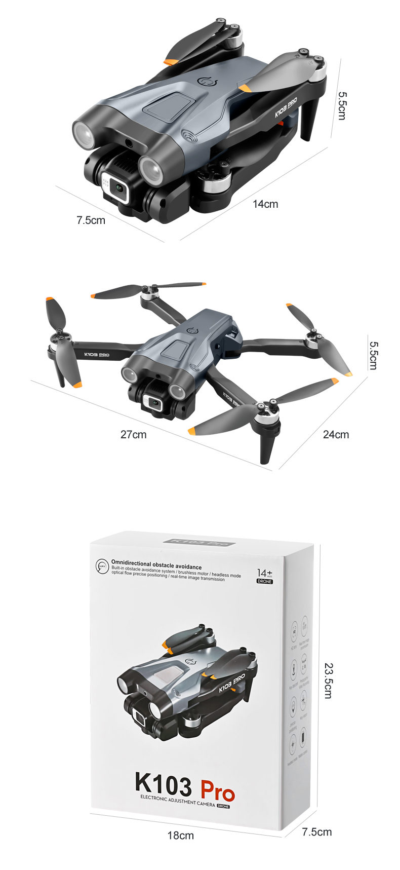 K103 Pro Aerial Drone 8k HD Camera GPS Obstacle Avoidance RC Helicopter FPV Wifi Professional Foldable Quadcopter Toy