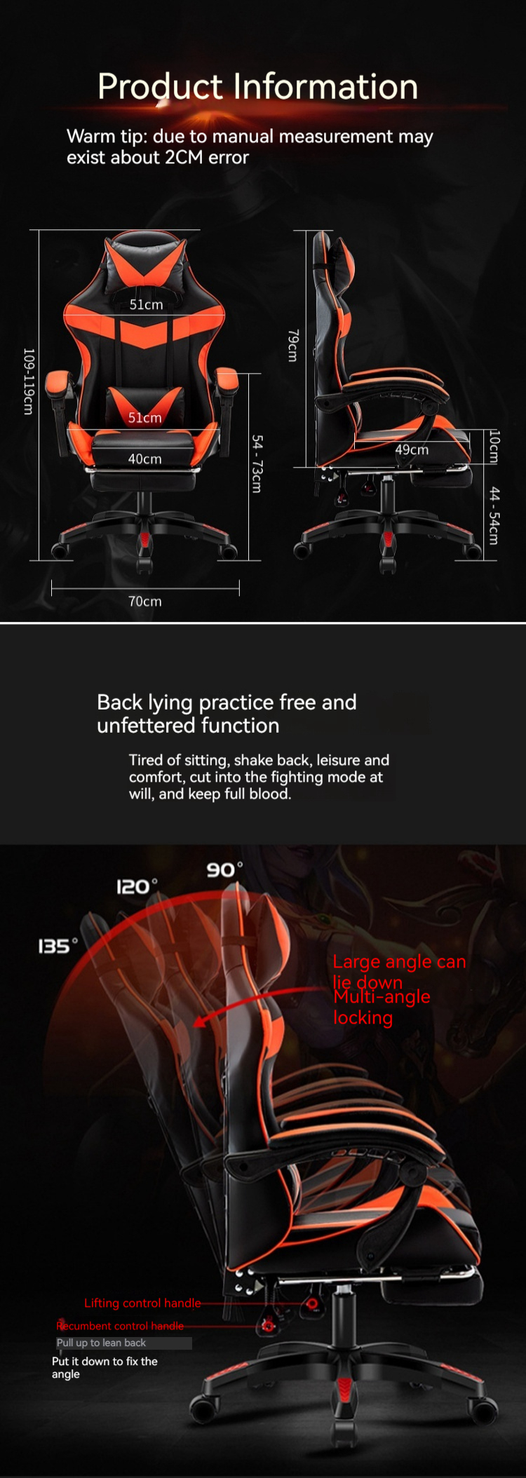 Adult Gaming Chair with Footrest Headrest and Lumbar Support in Technological Leather