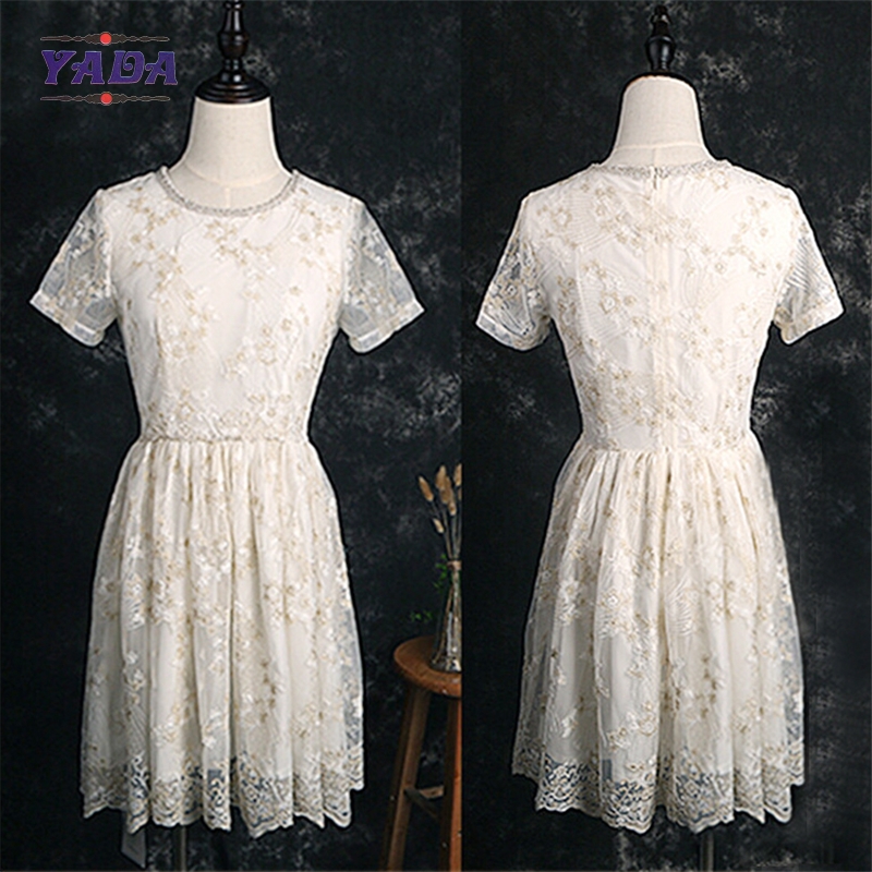 Lady new model fashion lace embroidery frock modern lady short fat women girls sexy night dress photos sale