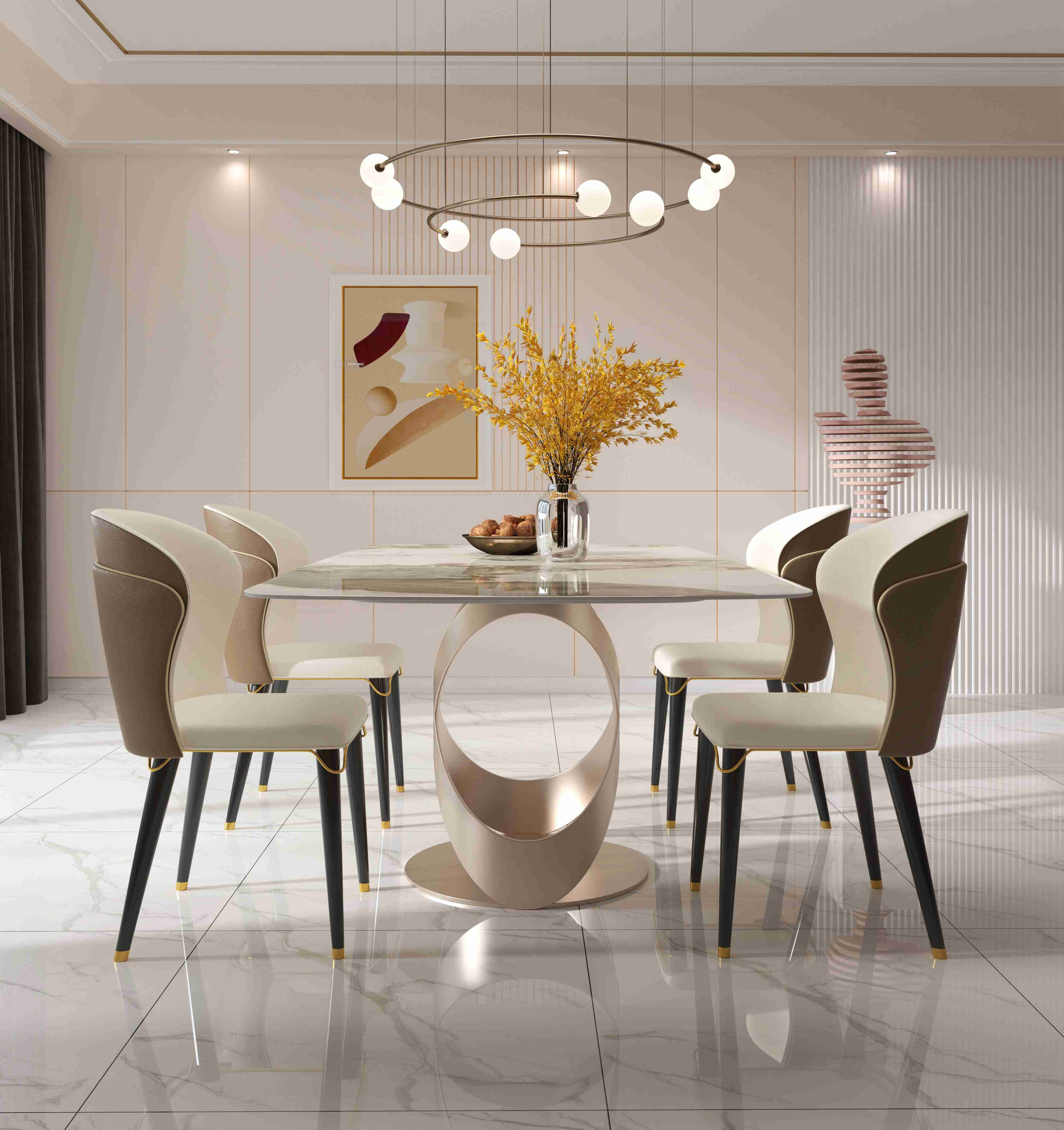 Luxury Contemporary Dining Table Chair Sets With X Stainless Teel Base