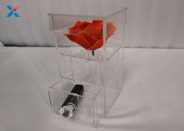 Single Hole Acrylic Flower Box Clear Color Customized Thickness With Drawer