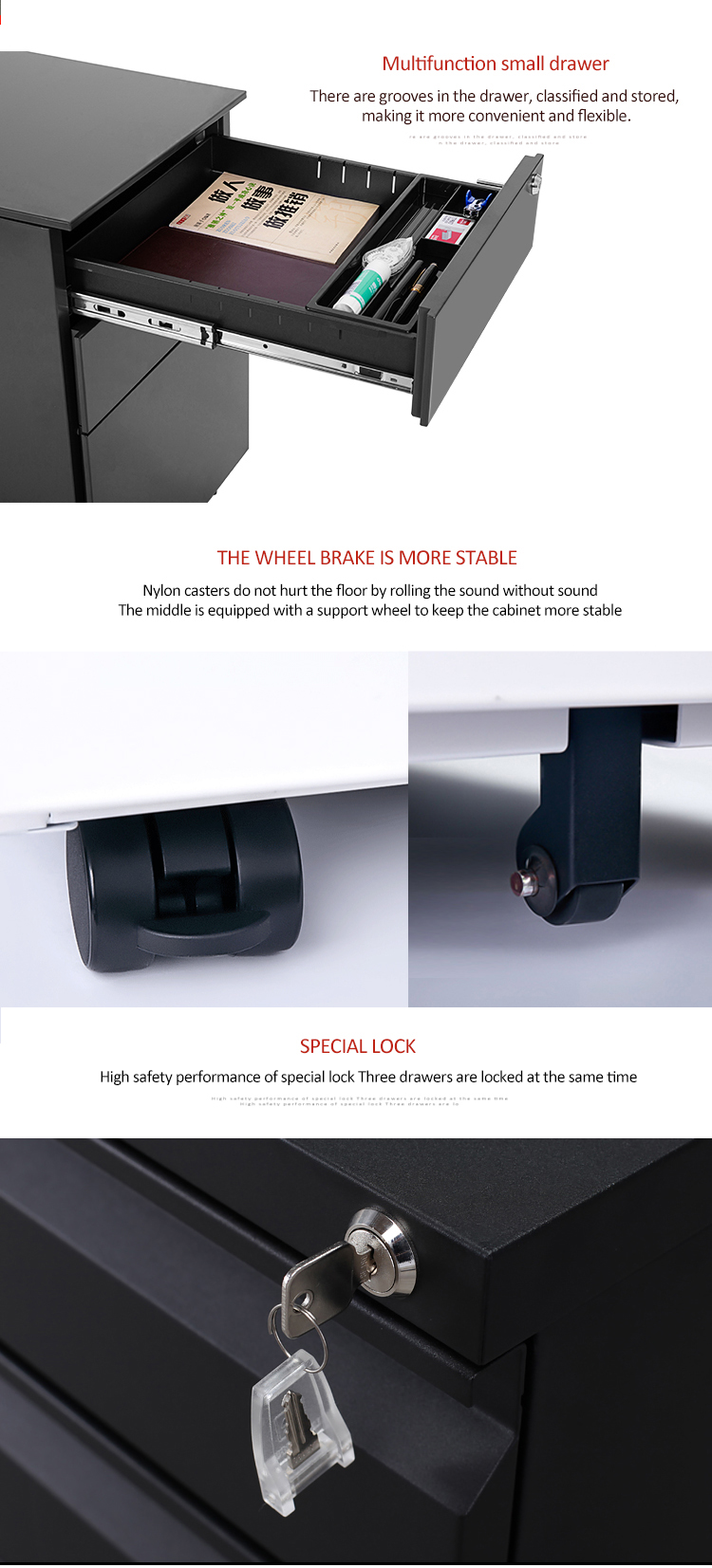 Pre Assemble Anti Dumping Mobile 0.7mm Metal Filing Cabinet