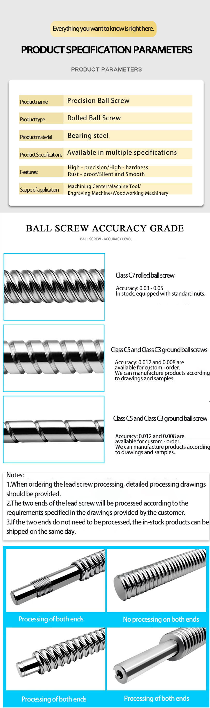High Precision Rolled Thread Ball Screws Low Friction CNC Machine Ball Screw 10mm 160mm