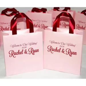 Quality Pink Custom Holiday Gift Bags 3D Effect Kraft Shopping Bags Custom Logo wholesale