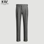 Customizable Logo Men's Gray Tweed Herringbone Wool Trousers for Business and