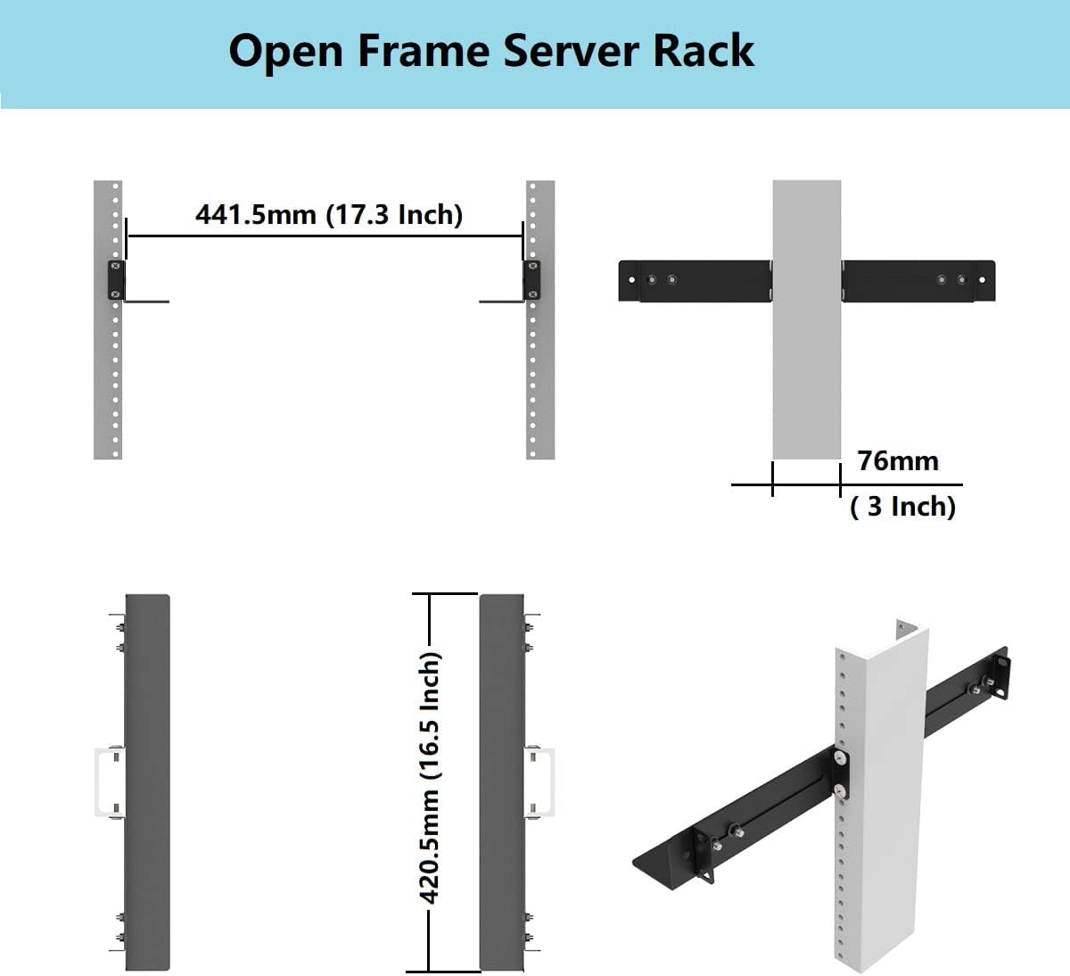 Black Powder Coated Universal 4 Post Mount Rails for Network Equipment Server Rail Kit