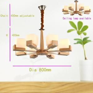 Quality 8 arms Oak wood pendant lamp wood chandelier lighting with glass shade nickel finishing wholesale