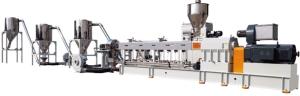 Quality PET Bottle Flakes Double Screw Plastic Recycling Granulator Machine wholesale
