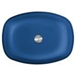 Winter Melon Shaped Countertop Wash Basin In Matt Blue Tempered Glass