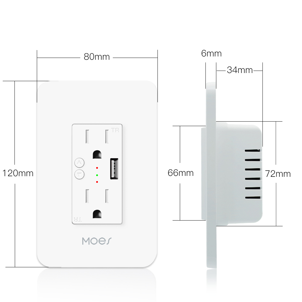 MOES WiFi Smart Wall Socket with USB, US version