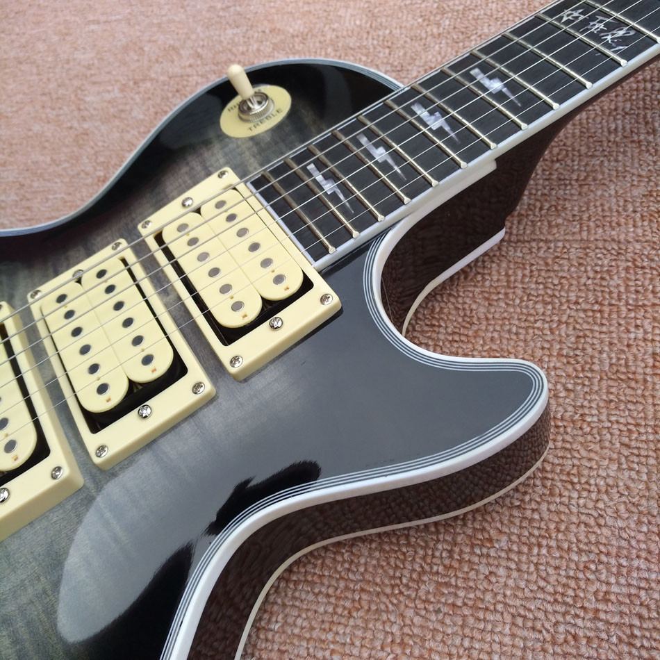 New high-quality custom LP electric guitar with Humbucker*3 pickups, Ebony fingerboard Flame Maple Top guitar, free ship
