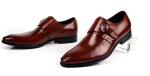 Burnished Leather Mens Monk Strap Shoes Black / Brown For Wedding
