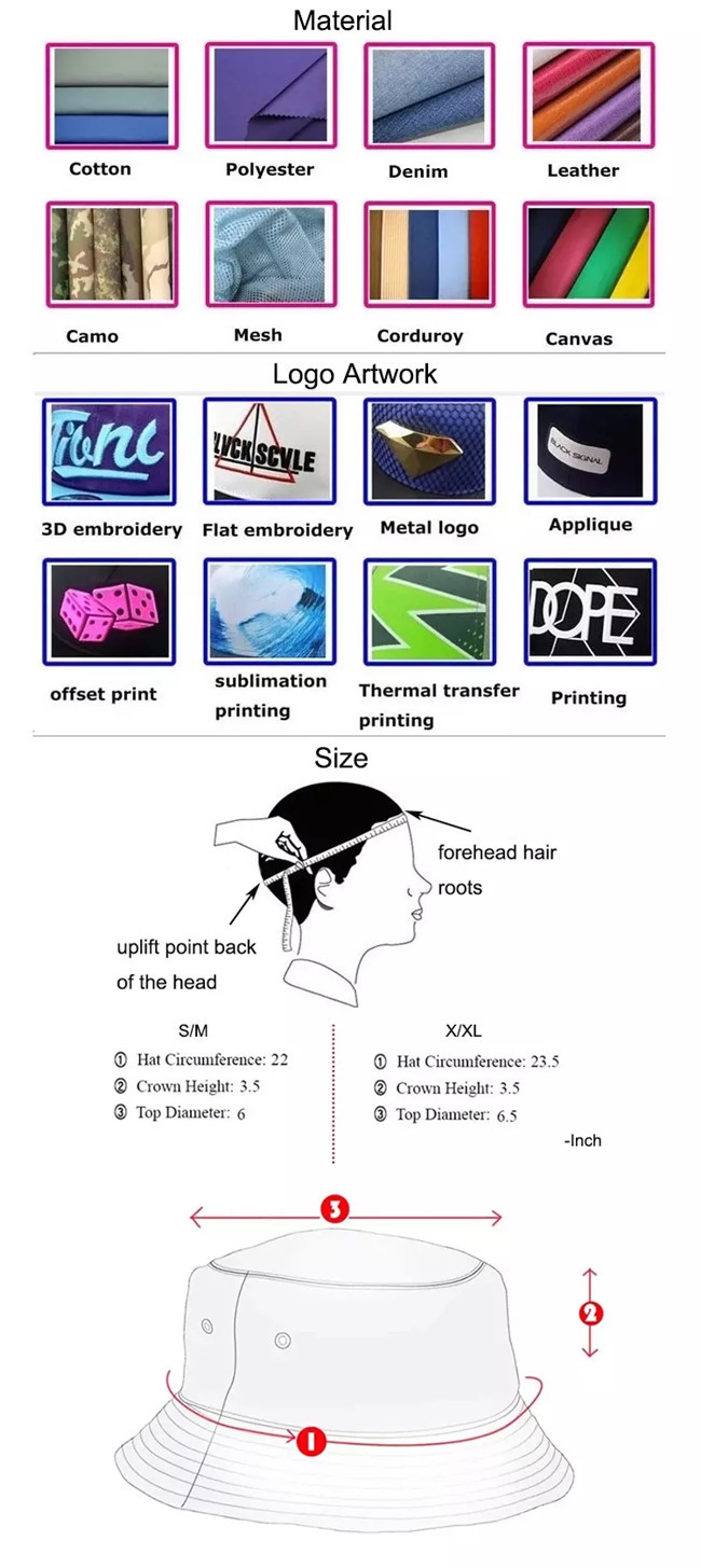 Cute Cotton Pattern Unisex Plain Embroidery Bucket Hat Size 56-58cm Pure Color