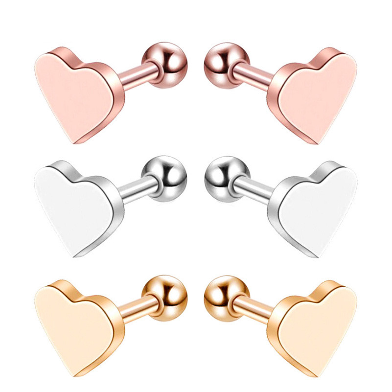 Sweet heart shape stud earrings rose gold plated earrings body piercing jewelry