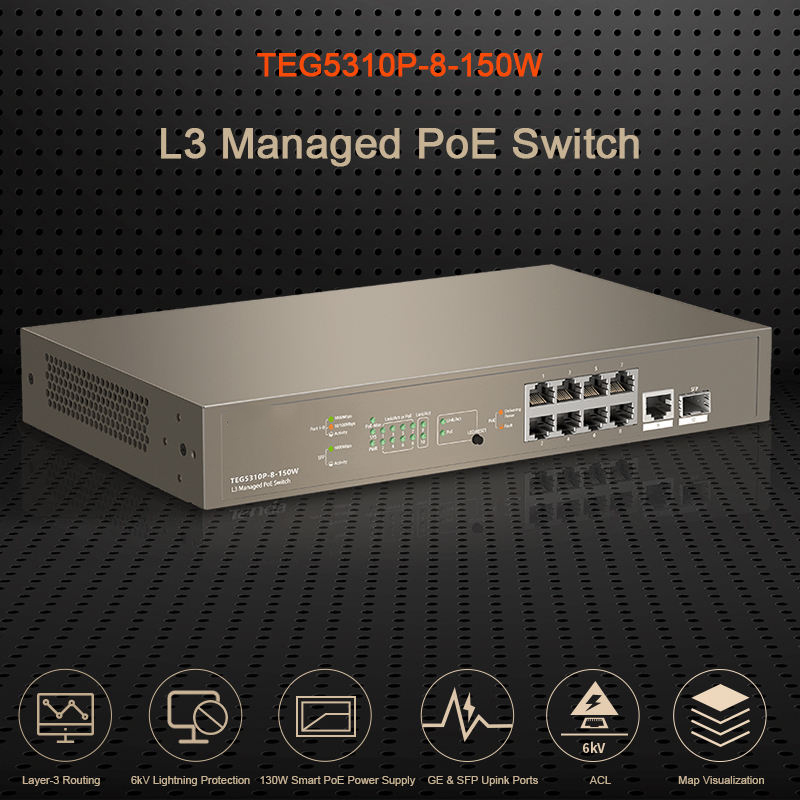 TEG5310P-8-150W 10/100Mbps 16 Ports L3 Managed PoE Switch Switcher 13 Inches SFP Gigabit Switch for Your Requirements