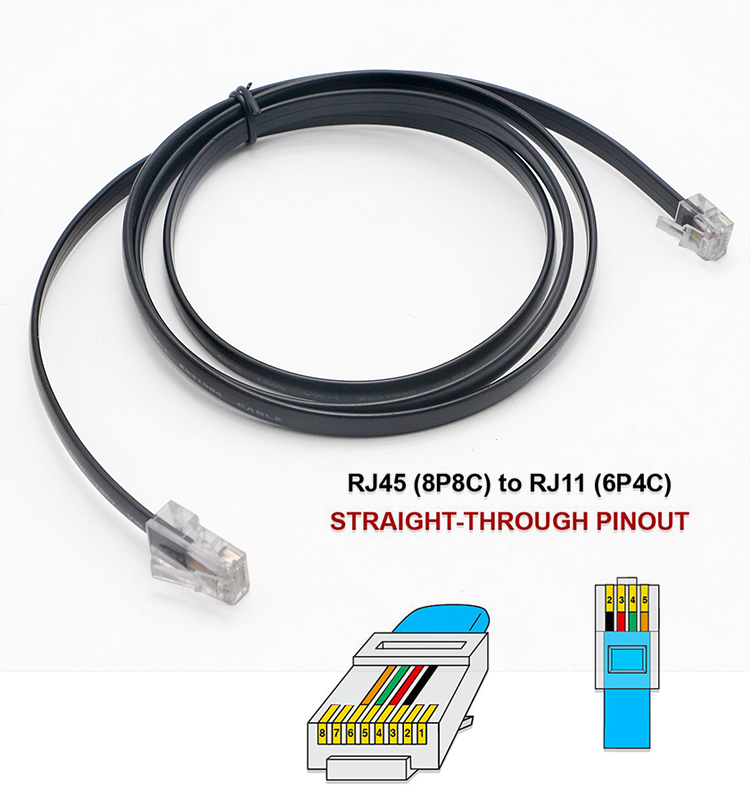 Custom PIN Connection RJ45 8P8C to RJ11 6P4C Telephone ADSL Modem Wan Cable
