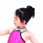 Fancy Polyester Lycra Girl Jazz Dance Dress With Rhinestones Choker Collar