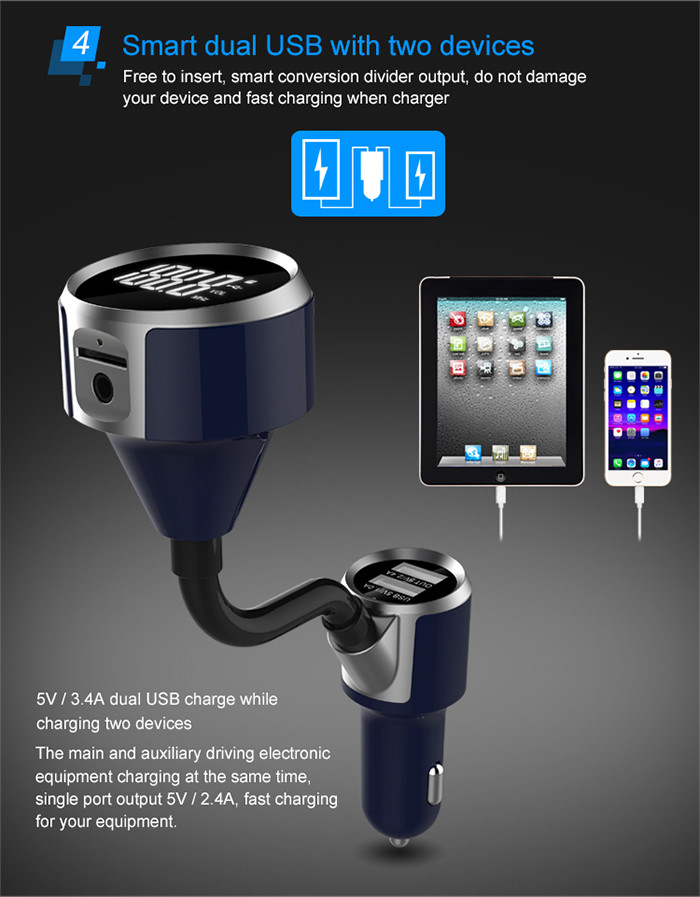 FM Transmitter Bluetooth Car Charger / Wireless Car Adapter For Car Audio Radio