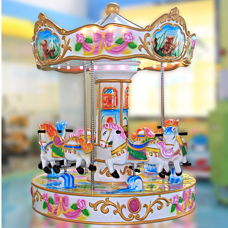 Coin Operated Merry Go Round Kiddie Rides 6 Players Mini Rotating 550W