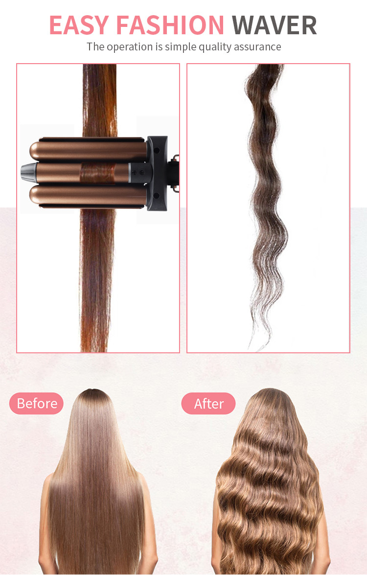 PTC 50HZ 60HZ Three Barrel Hair Waver , LCD Beach Waves Curling Wand