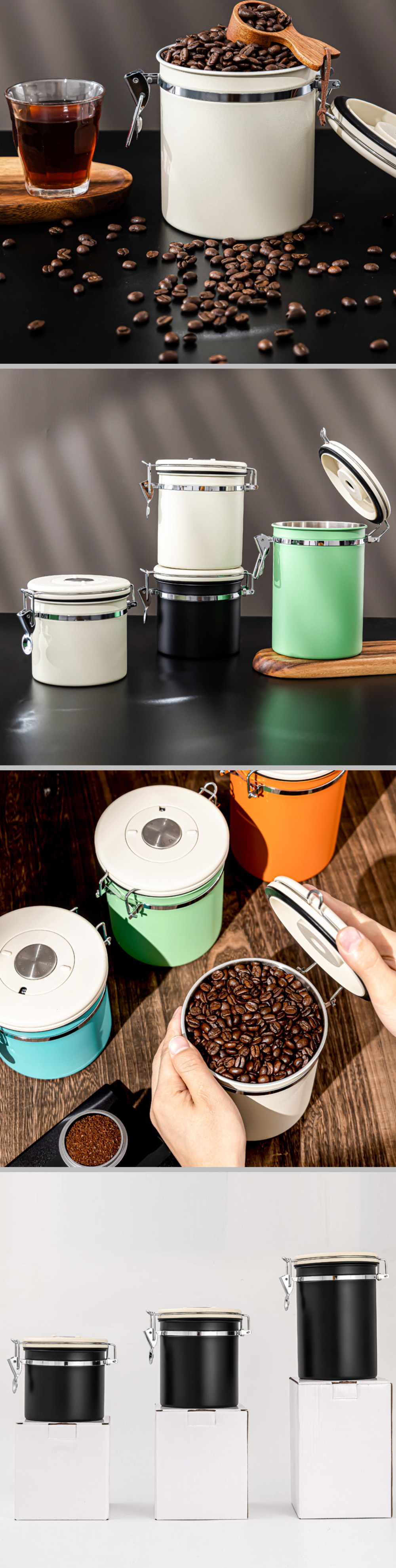 Food Storage Package Modern 304 Stainless Steel Coffee Can with Breathable Preservation