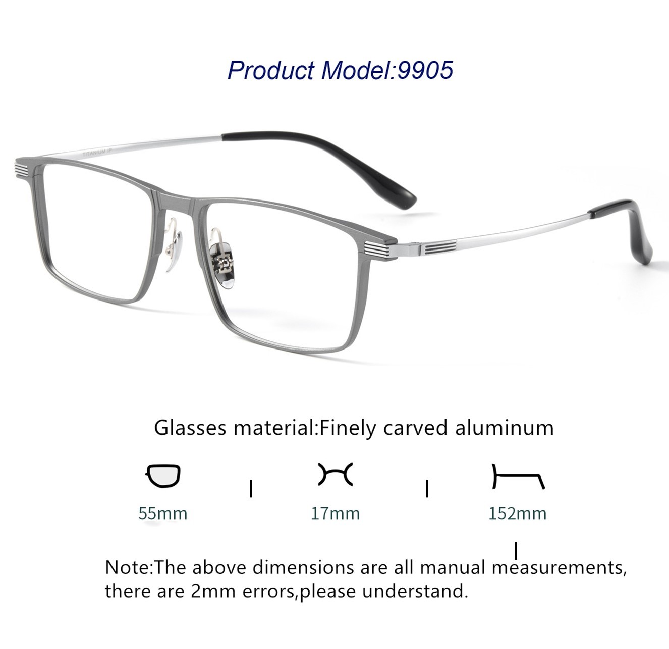 Business Glasses Titanium Clip On Square Aluminum Glasses Frame