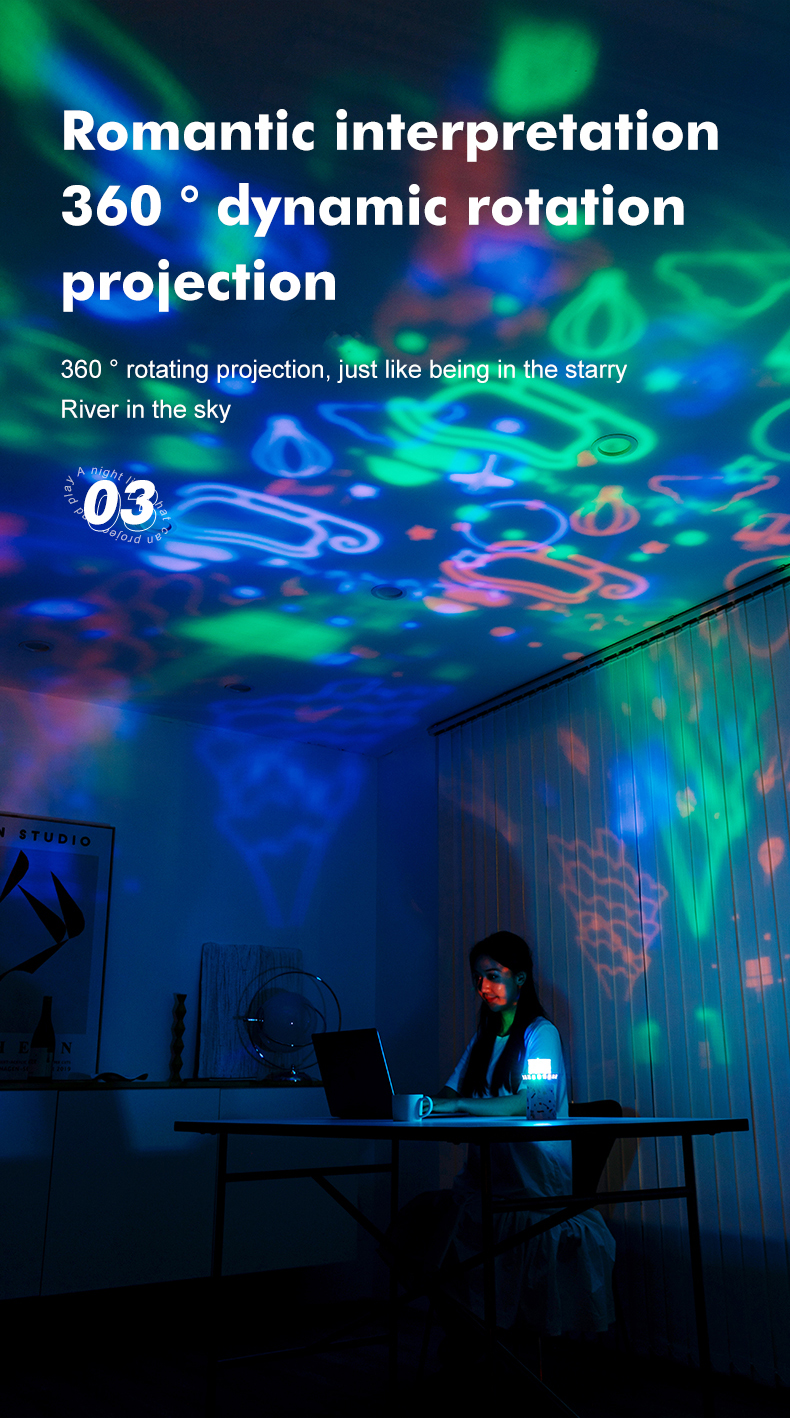 2022 Creative Gift 360 degree Rotating Watchtower Projection lamp 1500mAh Rechargeable sleeping Night Light Music Box Fo