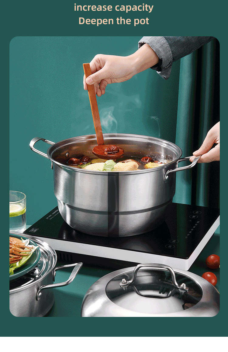 Hot Selling OEM Kitchen Cookware Cooking Pot 2 layer Kitchenware Soup Pot Stainless Steel Thickened Steamer Pot
