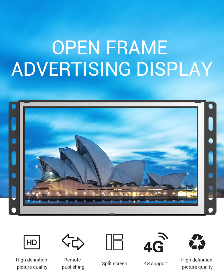 Android Network Version Open Frame LCD Advertising Display Metal Case With WIFI LAN