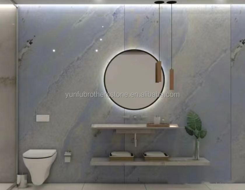Upgrade Your Living Staircase Hall with 20mm Blue Ice Onyx Stone Veneer and Backlight