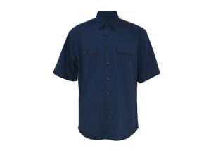 Quality Men's 100% Cotton Twill Custom Work Shirts Short Sleeve Dark Blue Chest Pockets wholesale