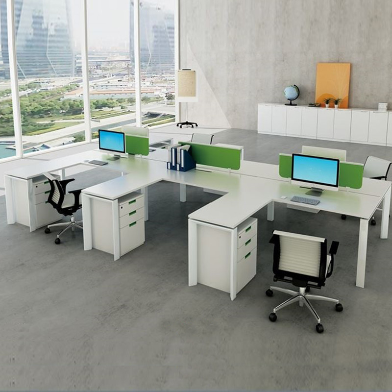 White Modular Cubicle Office Table Desk Workstation For 4 People