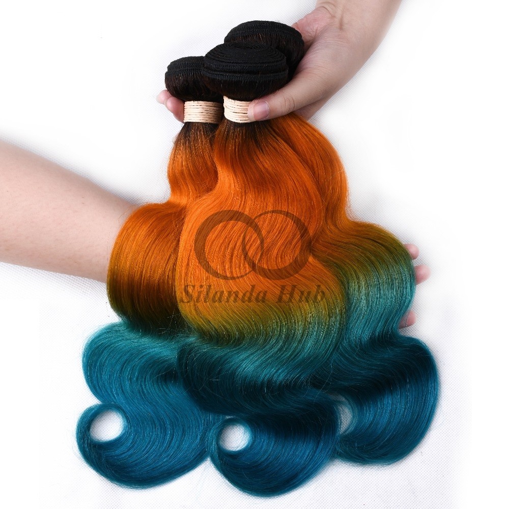 #T1B/Orange/Green Body Wave Remy Human Hair Bundles Sew In Weave Bundles Brazilian Bundle Deals