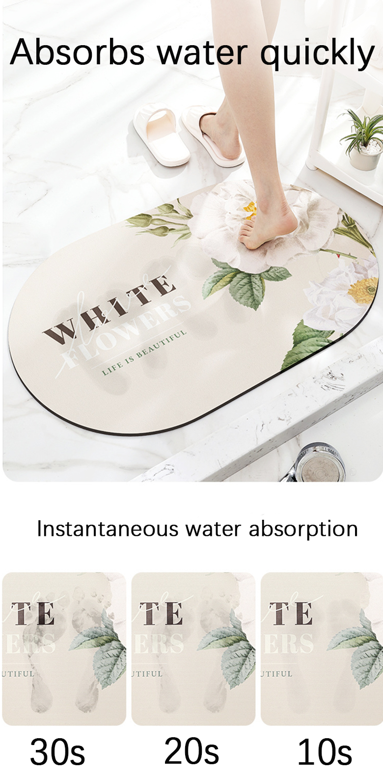 Customized Non Slip Water Absorbent Rugs Bathroom Floor Mat Set with Diatomite Bath Mat