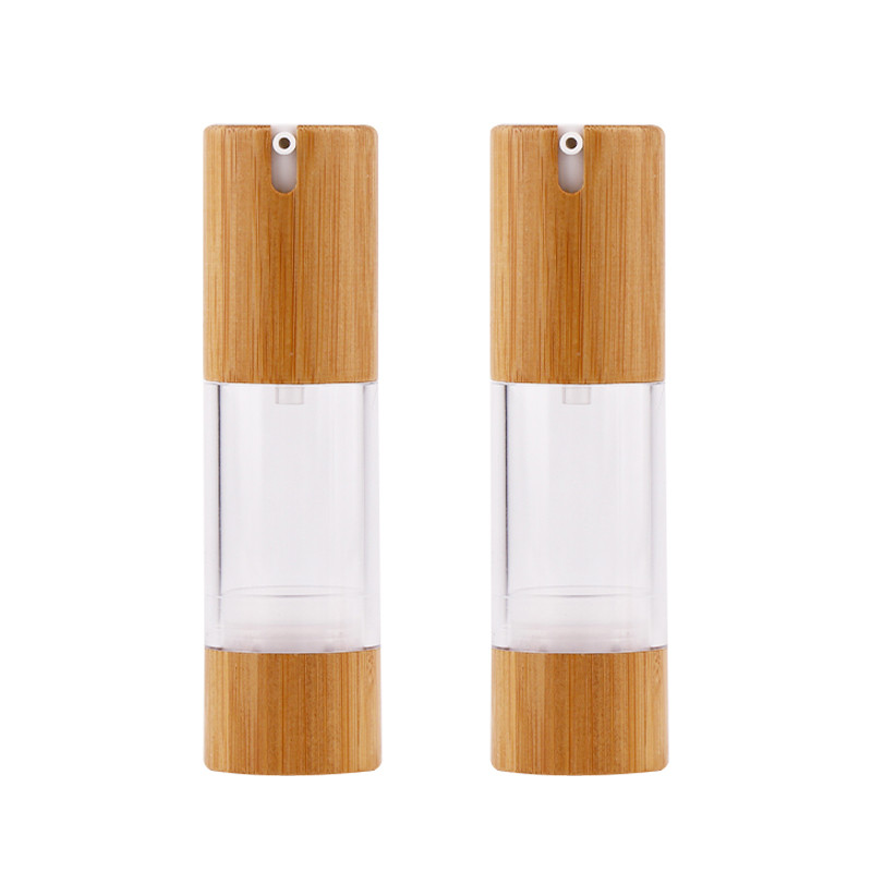 Plastic Dispenser Lotion Cosmetic Airless Bottle With Bamboo Pump