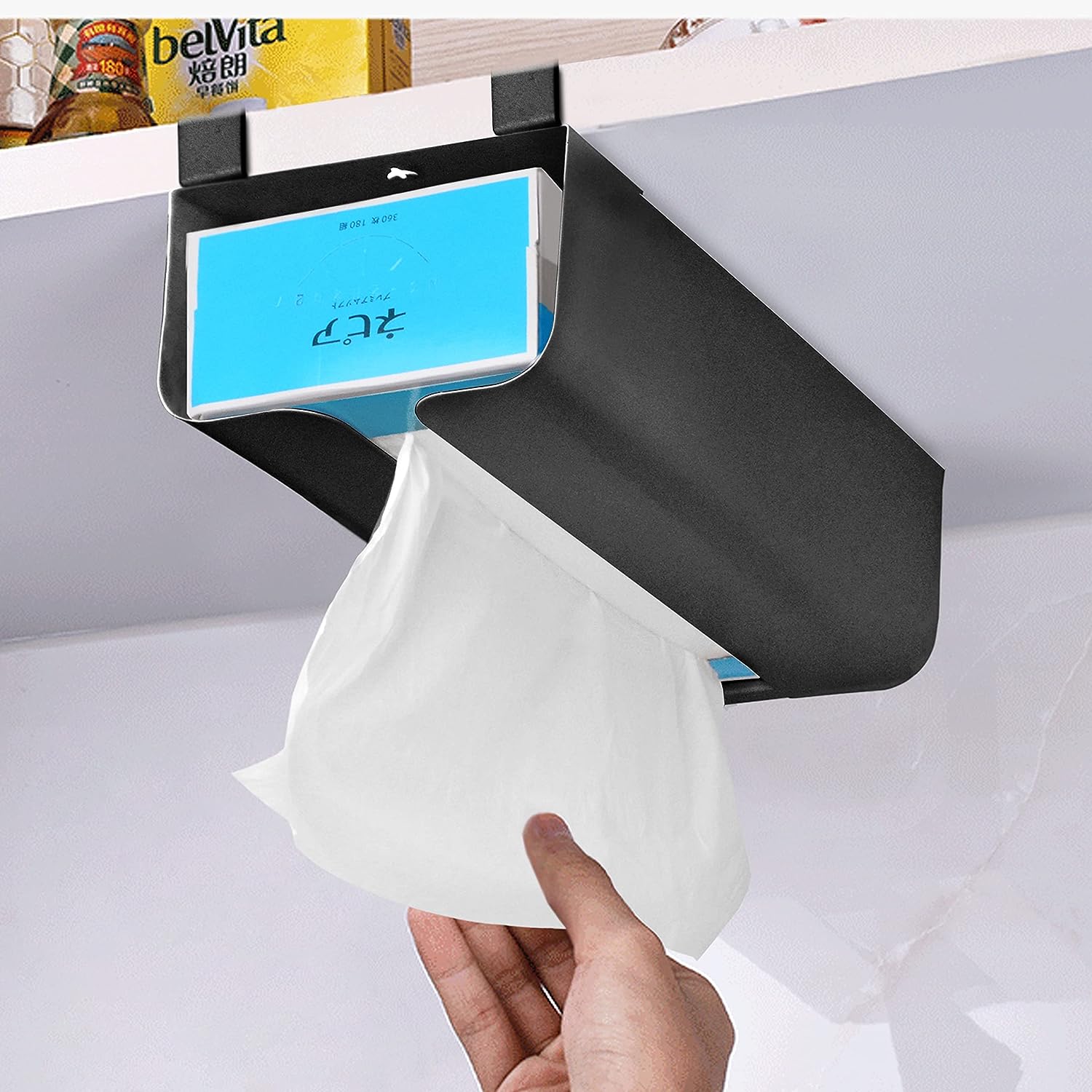 Hanging Tissue Case Black Under Cabinet Paper Box Holder Kitchen Door Storage Solution