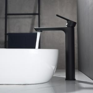 Quality Brass Modern Vessel Single Hole Single Handle Basin Mixer Tap in Matte Black wholesale