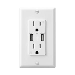 Tamper Resistant Fast Charging USB Socket Wall Mounted 15A 120V