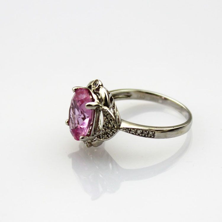 White Gold Plated Solid Silver 8mmx10mm Oval Red Cubic Zircon Ring(R169)