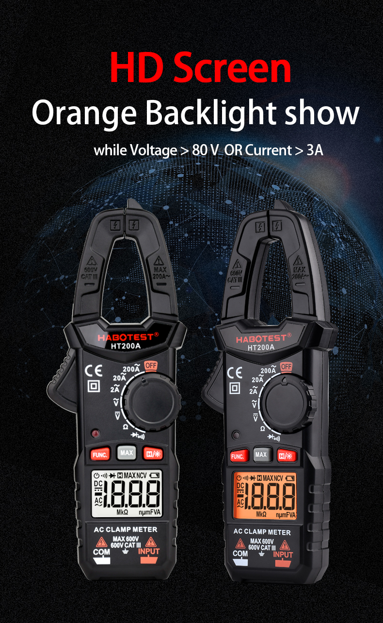 HT200A Digital Clamp Meters , 2000 Counts Multimeter Clamp Tester