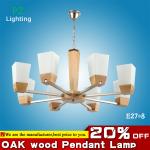 850mm diameter 8 heads OAK Wooden pendant lamp glass lamp shade E27 bulb 100