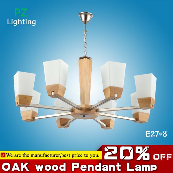850mm diameter 8 heads OAK Wooden pendant lamp glass lamp shade E27 bulb 100