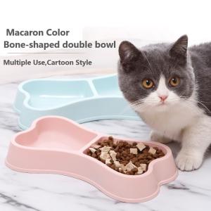 Quality Pet Bowls Feeders Sustainable Macaron Color Bone Shape Double Food Bowl for Dogs and Cats wholesale