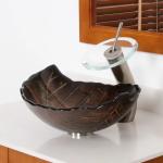 180mm Leaf Shaped Countertop Wash Basin 12mm Thick Brown Hot Melted And Hand